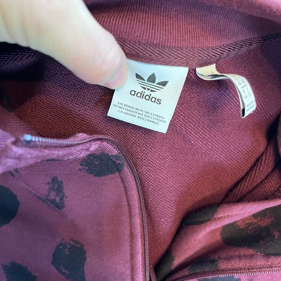 ADIDAS Burgundy Crop Leopard Sweatshirt Top Women’s L - Picture 7 of 7